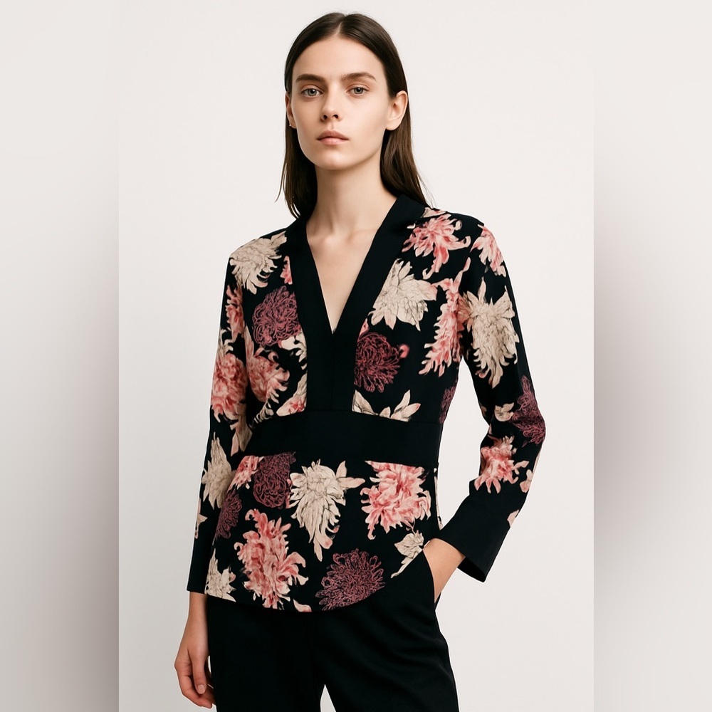 Cocomo Womens Tunic Top Blouse V -neck Floral‎ print Long Sleeve  Small Y2K